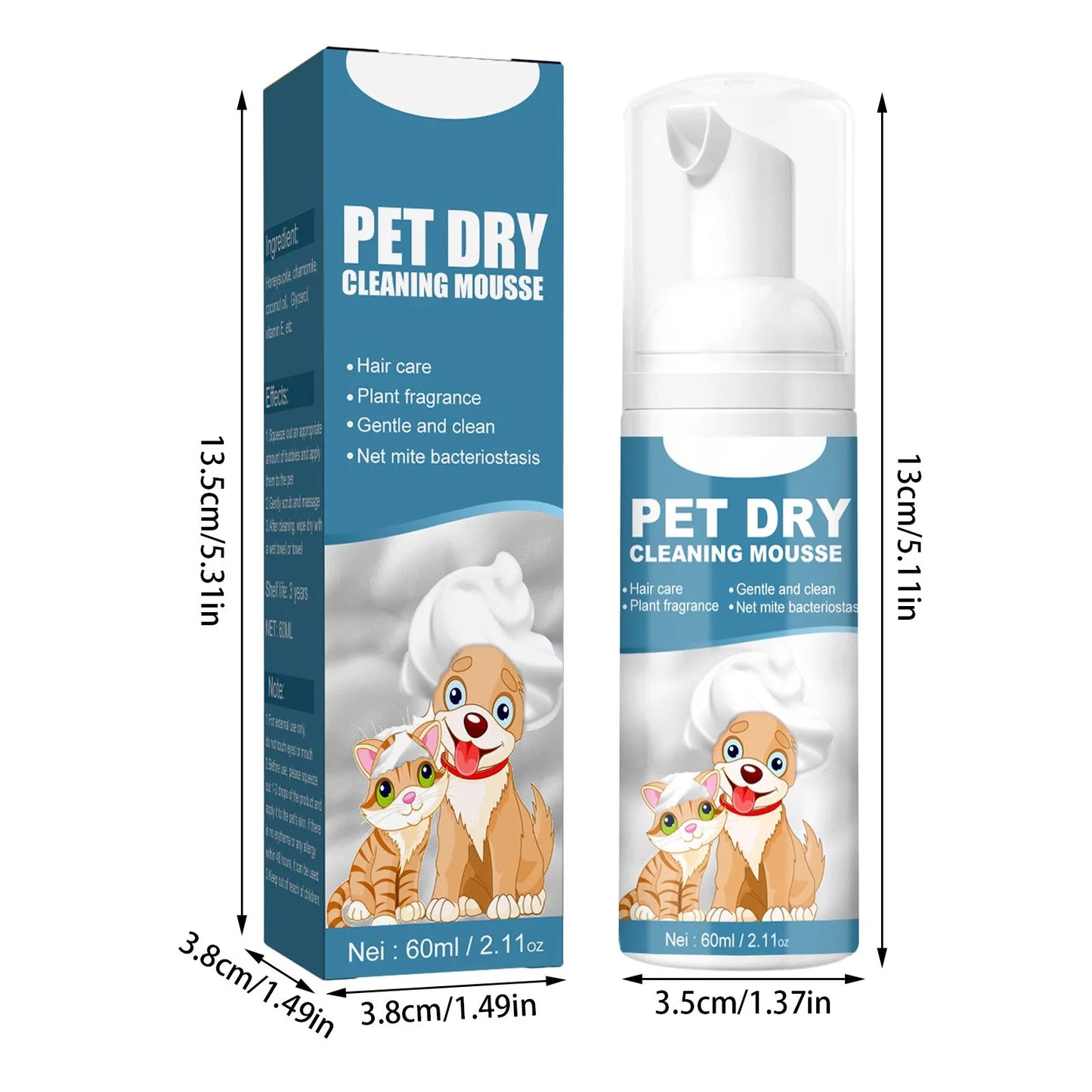 Dry Shampoo Foam Waterless Cleansing For Puppies Odor Eliminator 60ml