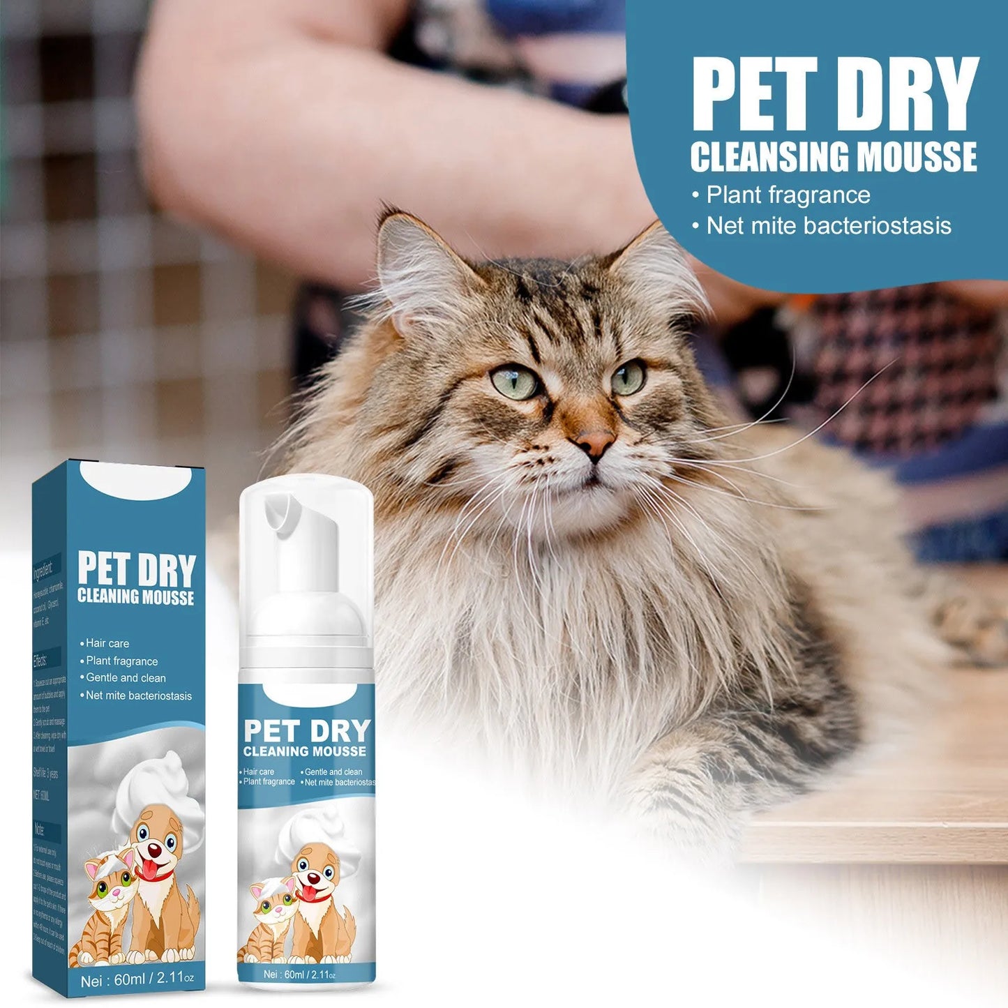 Dry Shampoo Foam Waterless Cleansing For Puppies Odor Eliminator 60ml